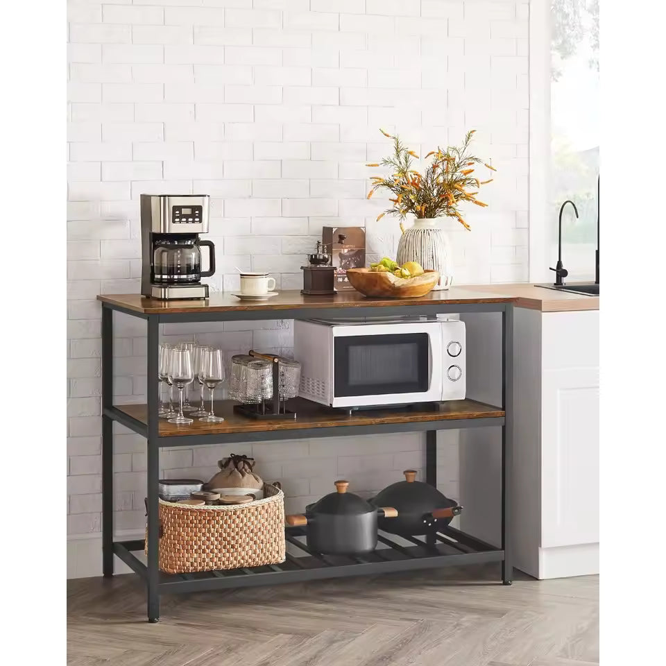 Kitchen Island with 3 Shelves, 47.2 Inches, Large Worktop, Free Shipping, Stable Steel Structure, Easy to Assemble