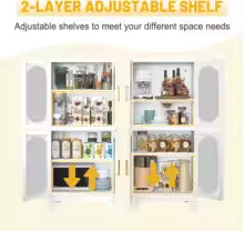 White Metal Storage Cabinet, Kitchen Storage Cabinets, Pantry Cabinets with Doors and 3 Shelves(2 Adjustable), Floor Storage