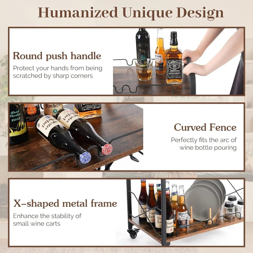 Small Bar Cart with Wheels, Kitchen Storage, Living Room Organizer, Auxiliary Home, Free Shipping