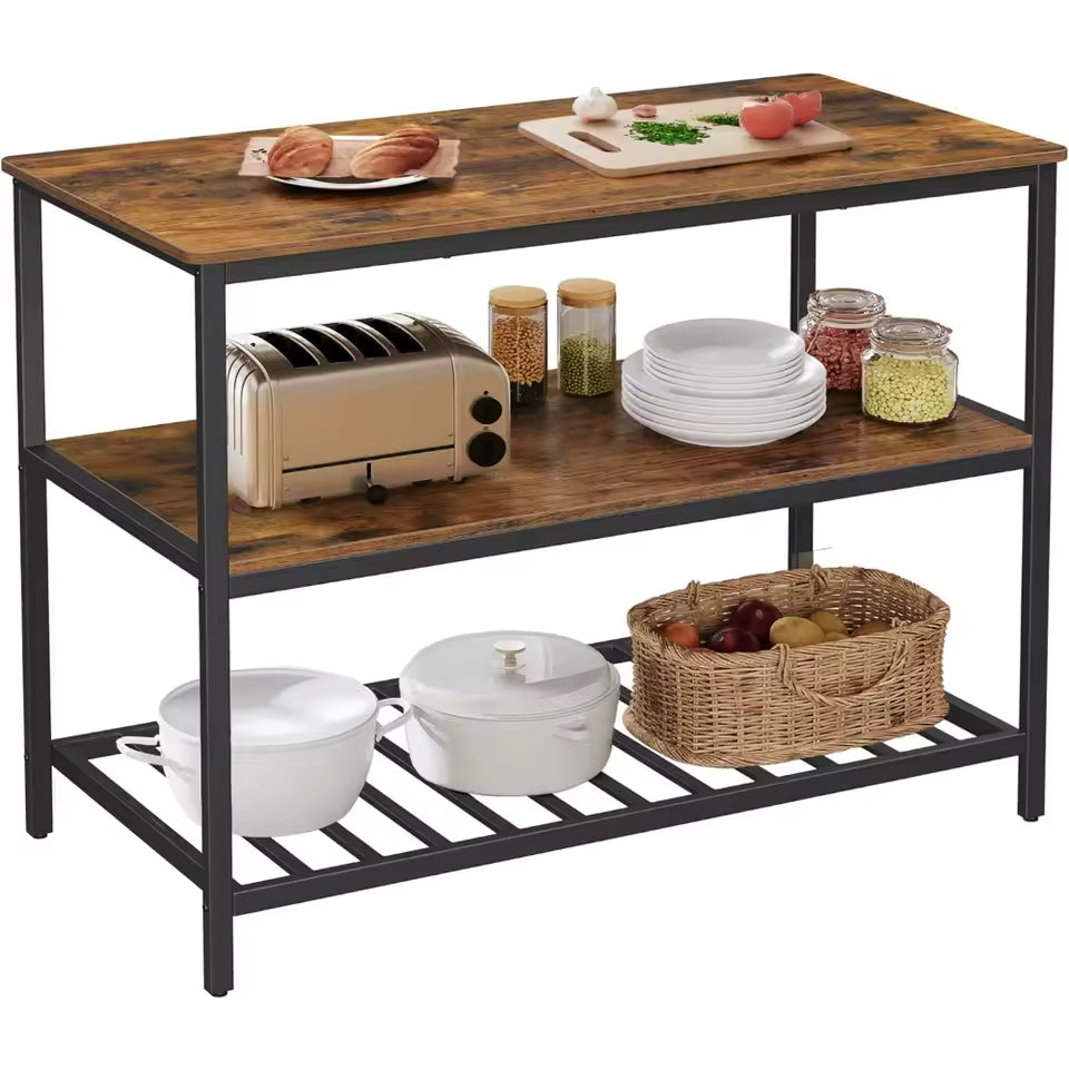 Kitchen Island with 3 Shelves, 47.2 Inches, Large Worktop, Free Shipping, Stable Steel Structure, Easy to Assemble