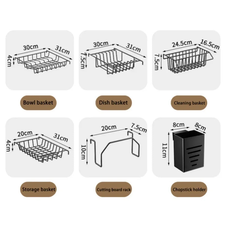 Kitchen Dish Drainer Organizing Shelf Dishwashing Sponge Holder Steel Accessories Countertop Storage Rack Pot Stand Knife Basket