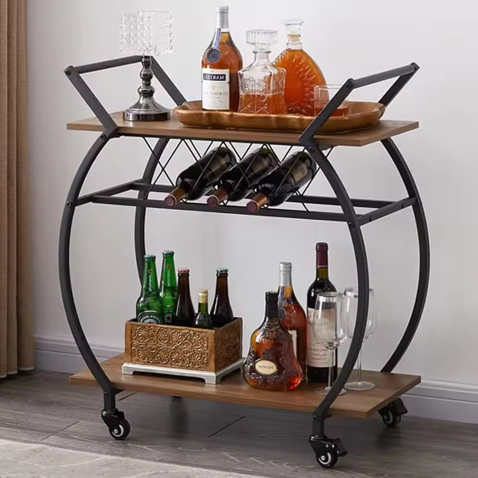 White Wine Cart with Wheels, Modern Bar Cart with Wine Rack, Industrial Beverage Rolling Kitchen Serving Cart with Storage,