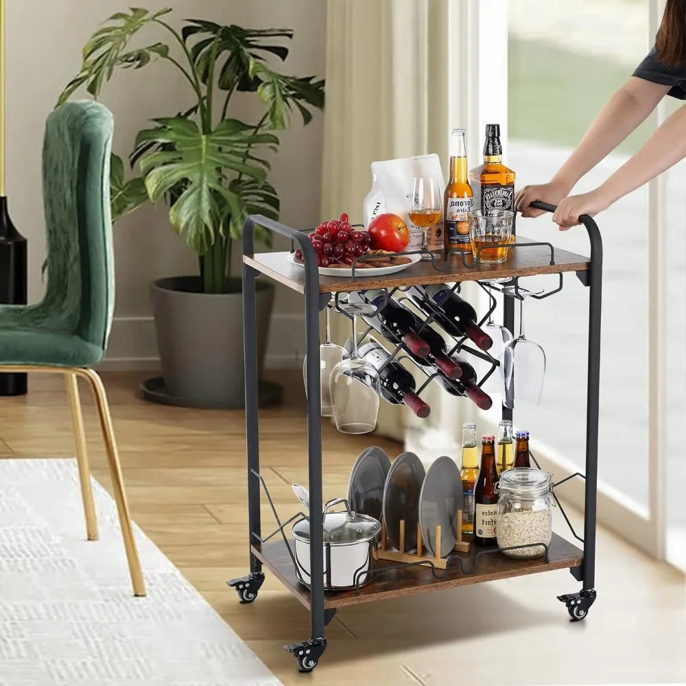 Small Bar Cart with Wheels, Kitchen Storage, Living Room Organizer, Auxiliary Home, Free Shipping