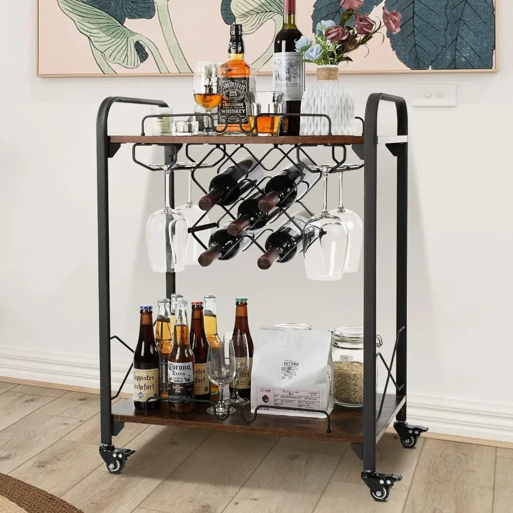 Small Bar Cart with Wheels, Kitchen Storage, Living Room Organizer, Auxiliary Home, Free Shipping