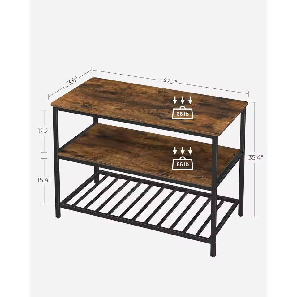 Kitchen Island with 3 Shelves, 47.2 Inches, Large Worktop, Free Shipping, Stable Steel Structure, Easy to Assemble