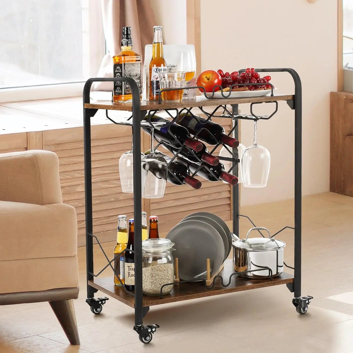 Small Bar Cart with Wheels, Kitchen Storage, Living Room Organizer, Auxiliary Home, Free Shipping