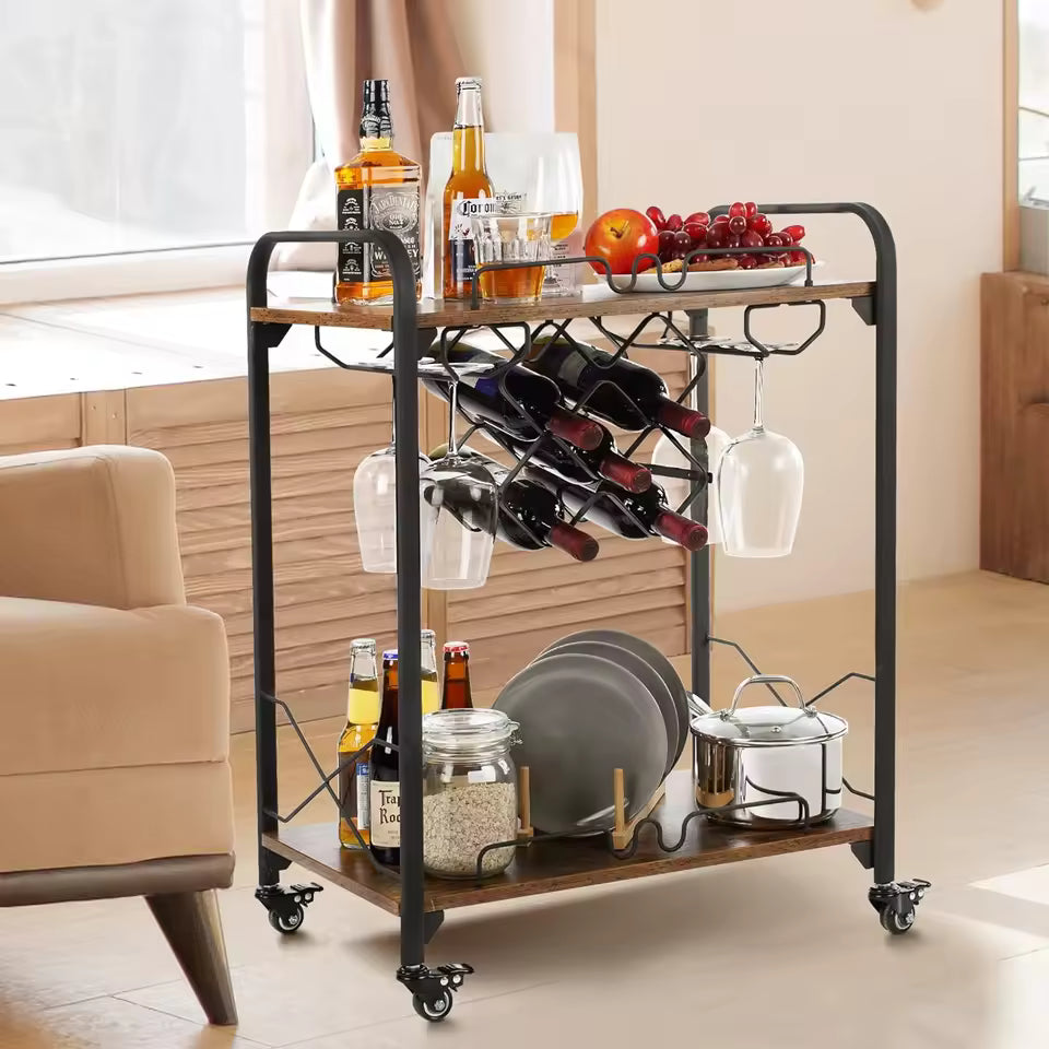 Small Bar Cart with Wheels, Kitchen Storage, Living Room Organizer, Auxiliary Home, Free Shipping