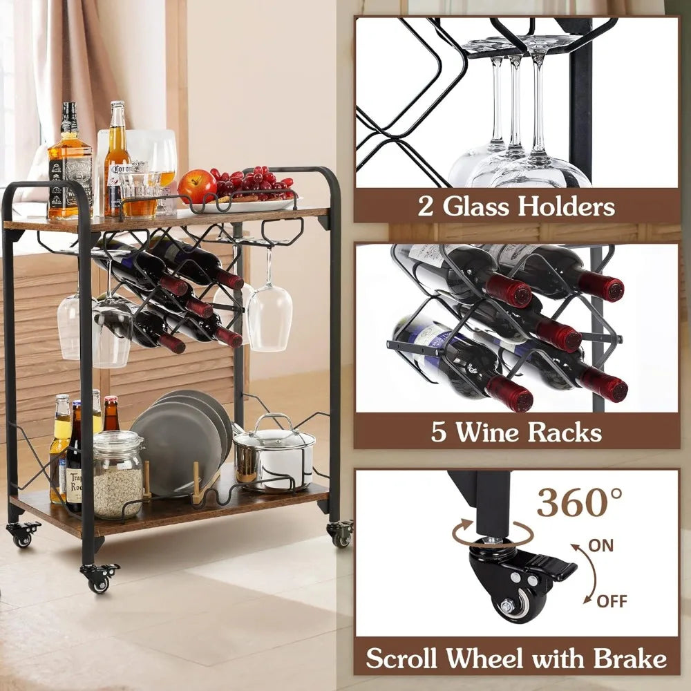 Small Bar Cart with Wheels, Kitchen Storage, Living Room Organizer, Auxiliary Home, Free Shipping