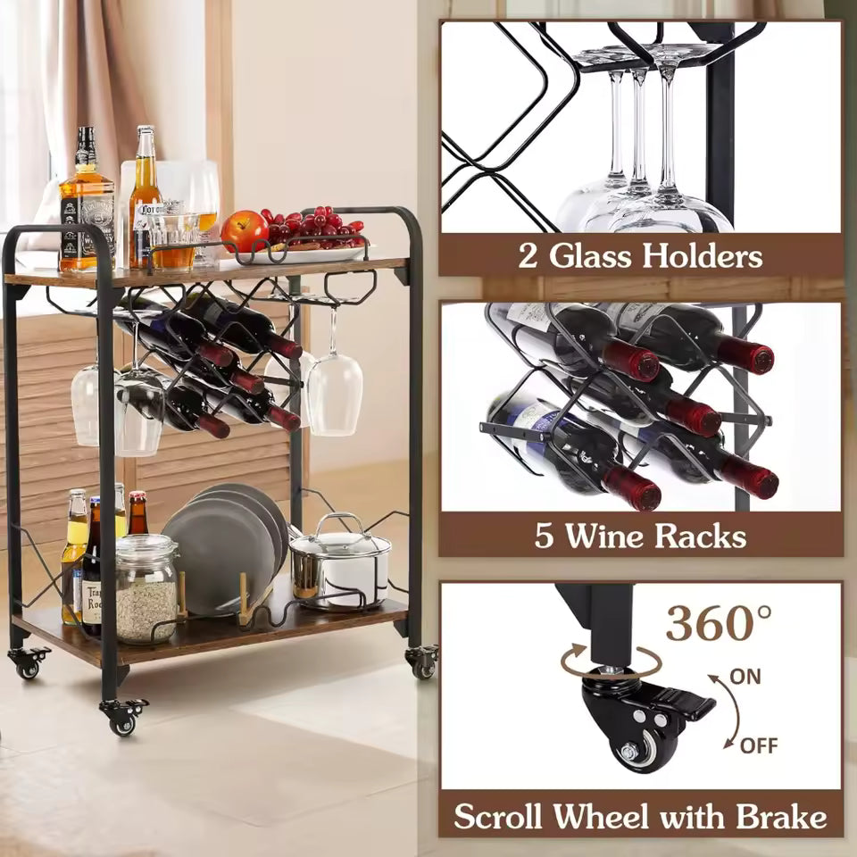 Small Bar Cart with Wheels, Kitchen Storage, Living Room Organizer, Auxiliary Home, Free Shipping