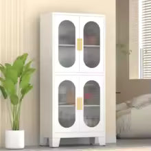 White Metal Storage Cabinet, Kitchen Storage Cabinets, Pantry Cabinets with Doors and 3 Shelves(2 Adjustable), Floor Storage
