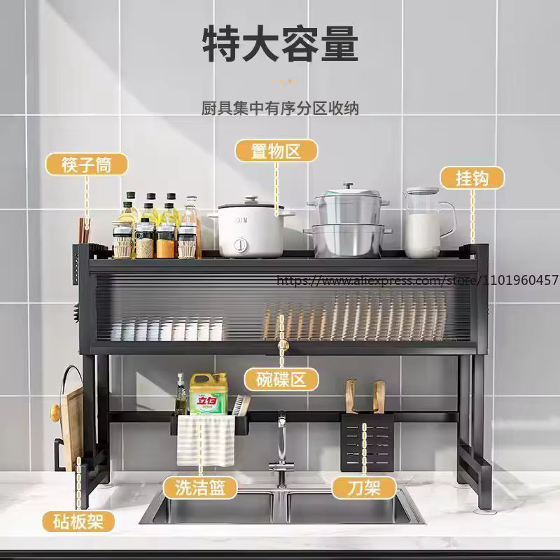 Multi-purpose Kitchen Sink Shelf Countertop Dish Bowl Storage Rack Over-sink Drainage Organizer for Dishes