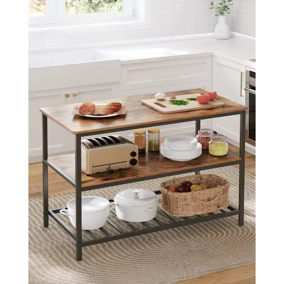 Kitchen Island with 3 Shelves, 47.2 Inches, Large Worktop, Free Shipping, Stable Steel Structure, Easy to Assemble