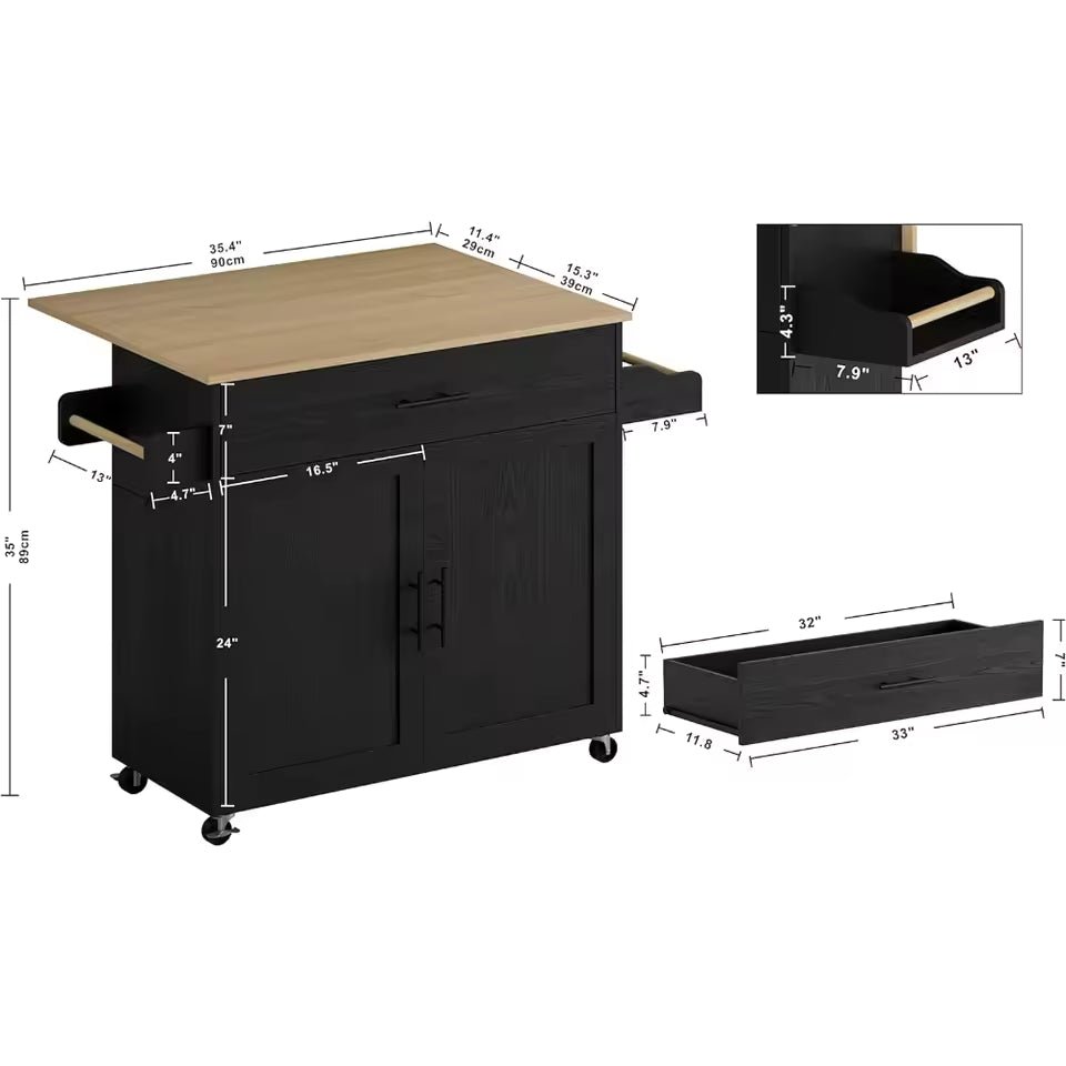 Rolling Kitchen Island Table on Wheels with Drop Leaf, Trolley Drawer, Storage Cabinet, Spice/Towel Rack, Free Shipping